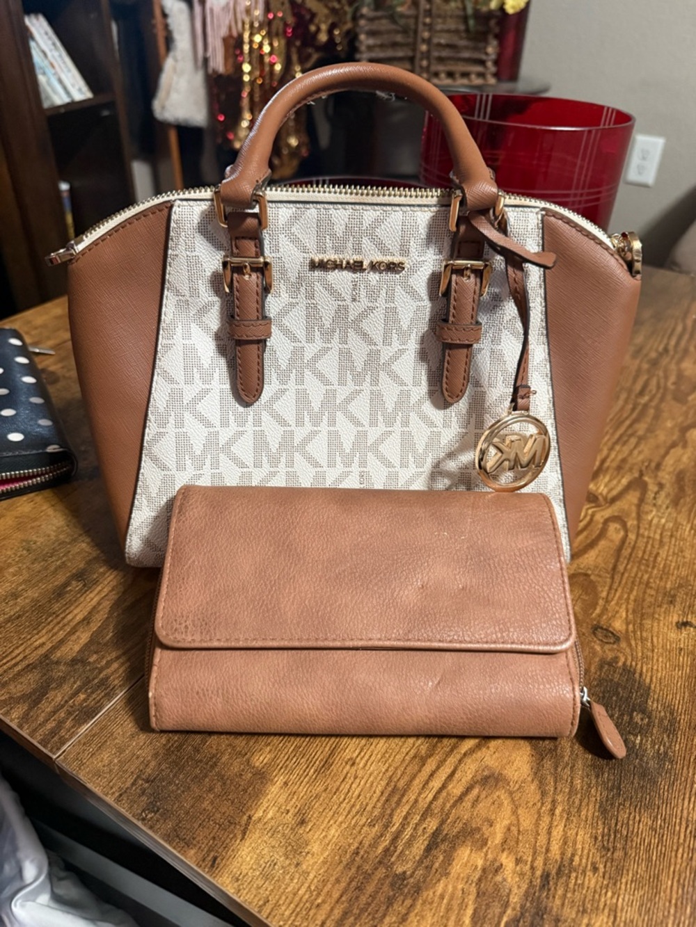 Michael Kors Tan and Cream Logo Satchel with Matching Wallet